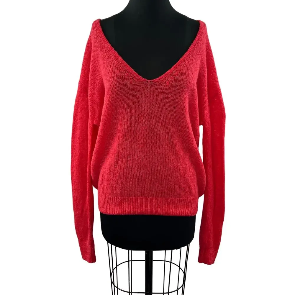FREE PEOPLE Red Sweater Alpaca Gossamer Pullover V-Neck Size XS X-Small